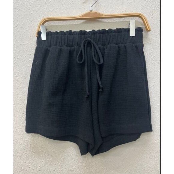 #1127 GeeGee NWOT Black 100% Cotton Double Gauze Shorts Size 1X-3X Pockets